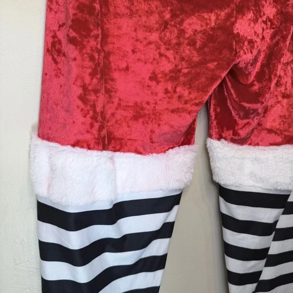 Santa Plus Size Velvet Fuzzy Striped Sequin Leggings Christmas Pullon Pants - Picture 7 of 13